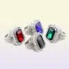 Iced Out Gem Rings for Men Luxury Designer Mens Bling Diamond Colorful Gemstone Ring Hip Hop Alloy Rhinestone Gold Silver Ring Jew2125127