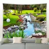 Tapestries Chinese Garden Landscape Tapestry Spring Green Bamboo Arch Bridge Nature Scenery Wall Hanging Home Living Room Bedroom Decor Mat 231124