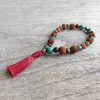 Strand WMB20901 Rudraksha Pyrite Clear Crystal Rose Quartz Aventurine Lapis Lazuli Picture Jasper Healing Stone Wrist Mala Armband