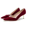 2023 Spring New High Heels Dress Shoes Wedding Dois Use Bridal Wedding Pointy Red