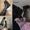Boots Plus Size 43 Brand Luxury Design Platform Thick Heel Mid Calf Boots Women Punk Cool Gothic Black Buckle Shoes Woman High Boots T231124