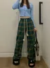 Women's Pants s QWEEK Korean Fashion Red Plaid Women Y2K Vintage Green Oversized Wide Leg Checkered Trousers Harajuku Jogging Sweatpants 231123