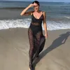 Casual Dresses 2023 Black Fashion Polka Dots Sundress Sexy See Through Spaghetti Strap Maxi Dress Women Summer Clothes Party Slip