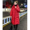 Frauen Unten Mit Kapuze Baumwolle Gefütterte Jacke Winter 2023 Mittel Lange Knie Über Parka Mantel Koreanische Mode Helle Gesicht Outwear