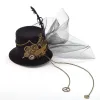 Preto gótico feminino steampunk engrenagem asas relógio borboleta min topo chapéu laço grampo de cabelo headwear cosplay acessório