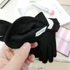 Five Fingers Gloves Fashion Winter White Camellia Bow Women Solid Black Cashmere Touch Screen Mittens Finger Thickening Warm