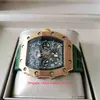 Topkwaliteit herenhorloge 44 mm x 50 mm RM11-03 Skeleton 18k Rose Gold Designer Horloges Groene elastiekjes Saffier Transparant Mechanisch Automatisch Herenhorloges