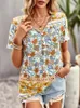 Damenblusen KHALEE YOSE Boho Blumenmuster Vintage Bluse Shirt Bohemian V-Ausschnitt Krawatte Schnürung Sommer Damen Casual Holiday Damen Tops