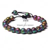 Colores con cuentas Ágatas redondas naturales Cuentas de piedra de cristal Longitud de cuerda ajustable Pulsera trenzada para hombres Mujeres Regalos Entrega de gotas Jewe Dhw3N