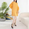 Casual jurken Miyake 2023 Mouwplaat Bloemontwerp Solid kleur Staande kraag geplooid Zomer Women Chiffon Materiële mode