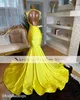 Yellow Formal Occasion Dresses Evening Wear Crystal Sequin Mermaid Prom Dress Black Girls Vestidos De Gala Party Gowns