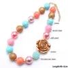 Kids Girl Chunky Beads Necklace Gold Color Rose Flower Nettlace Bubblegum Necklace for Toddler Baby Fashion Jewelry