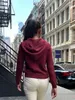 Women's Hoodies Sweatshirts Vintage Red Wine Knitted Hoodie Woman Autumn Drawstring Hooded Pocket Long Sleeve Zip-up Sweatshirt Streetwear Hoodies Top zln231124