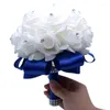 Flores decorativas Buquê de casamento de noiva de noiva PE Pequeno retenção artificial com acessórios de fita de cetim de seda Favors