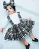 Clothing Sets 2023 0-24M Infant Baby Girl Clothes Set Wihte Solid Long Sleeve O Neck Romper Button Plaid Print Suspender Skirt Headband Fall