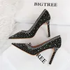 2022 Design Rhinestone Fashion High Heels Shoes Autumn Women Pumps Black Pink Blue Pointed Toe Woman Crystal Wedding Shoe Party 230424