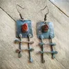 Boucles d'oreilles pendantes Vintage spirale creuse bleu pierre goutte femmes bijoux ethniques métal Antique couleur argent tourbillon crochet cadeau