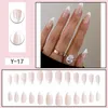 False Nails 24pcs French Point Diamond Fake Wearing Artificial Square Head Press On Acrylic Nail Art Pearl Patch Almond