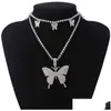 Chokers Crystal Butterfly Choker Halsband 2 Layered Rhinestone Sparkly Pendant Halsband Chokers Juveligt släpp leverans smycken halsband dhgp3