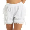 Pantalones cortos para mujer Lolita Bloomers Y2k Estética Mujeres Color sólido Elástico Cintura alta Volantes con arco Frilly Knickers Pantalones de calabaza sueltos