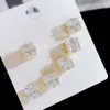 3Pairs 1Set Men Women Earrings Jewelry Allergic Free Yellow White Gold Plaed Bling CZ Studs Earrings Nice Gift for Friends