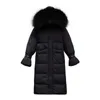 Women's new thickened and warm down coat with a long knee length white duck down collar 2r
