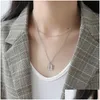 Charms 925 Sterling Sier Rose Flower Necklaces Simple Geometric Square Pendant Necklace For Women Joyas De Plata Jewelry Drop Delivery Ot6Ei