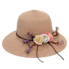 Chapeaux à large bord décor de fleurs artificielles dôme rond chapeau de soleil femmes été disquette parasol bassin