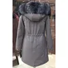 Women's Down Parka Winter Coat Jacket Rccoon Collar Detachable Rabbit Fur Liner Classic 93cm Length Quality Fabric 16079 D02 231123