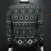 Men's Sweaters 2023 Fall Contrast Color Geometric Print Sweater Long Sleeve Slim Printing Pullover Social Shirt Streetwear Men Clothing