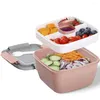 Dinnerware Sets Salad Bowl With Dressing Container Compartments Safe Plastic Bento Box Tableware Set Picnic Work School Home Pink