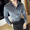 Camisas casuais masculinas camisa de luxo outono inverno manga longa veludo para roupas masculinas de alta qualidade magro ajuste formal vestido xadrez