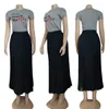 Designer Pleated Two Piece Dress Women Casual Print T-shirt and Long Maxi Skirt Sets Free Ship