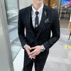 Erkek Suit 2023 Yüksek Kaliteli 5xl (Takım Yelek Pantolon) Zarif Moda İş İnce Keten Keten Elbise Beyefendi Takım 3 Parça Set