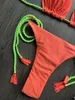 Kvinnors badkläder baddräkt Kvinnor 2023 Sexig triangelkopp Tvådel flätat rep spets upp bikini läckande ryggbaddräkt sommar
