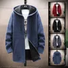 Pulls pour hommes Trench mi-long Veste Homme Automne/Hiver Pull à capuche Couleur unie Cardigan à fermeture éclair Polaire Épais Pull chaud