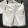 Shorts masculinos verão denim costura bordado rasgado joelho-comprimento branco preto retro azul moda jeans curtos mulheres