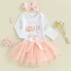 Set di abbigliamento Baby Girl 1° compleanno Outfit Infantile Lettera Stampa O Collo Pagliaccetto a maniche lunghe Gonna in tulle Arco Fascia per capelli Set da bambino