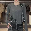 女性用ブラウスファッションソリッドカラーダイヤモンドタッセル不規則な衣服2023秋の冬ルーズカジュアルトップ非対称シャツ