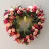 Faux blommor grönare valentiner krans för ytterdörr hjärta form konstgjord rosblomma girland silke falsk pion bröllop vägg hängande dekoration 231123