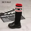 Athletic Outdoor kids shoes High Boots Girls Cool Fashion Stripe Over Knee high boots Boy s Soft Sole Knitted baby 231123