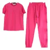 Damen zweiteilige Set T -Shirt -Hosen Tracksanzuiten Kurzer Set Sport Swear Swear New Sportswear Kurzärärmische Frühling Kurzschlärmelastische Taille Casua Übergroße Rosa