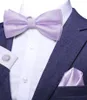 Bow Ties Hi-Tie Katı Violet Lilac Erkekler Tie Hankerchief Cufflink Ön bağlı ipek kelebek düğüm Bowtie Erkek İş Partisi Toptan