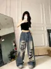 Damenjeans HOUZHOU Vintage Ripped Frauen Baggy Grunge Y2k Retro Koreanischer Stil Denim Hosen Gyaru Streetwear Übergroßer Freund 231123