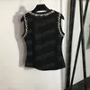 Strass letra letra feminina tanque vestido de tampo de duas peças com zíper lateral com zíper lateral de gola alta Saias de cintura alta