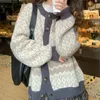 Blusas de mujer Mujeres Otoño Invierno Patrón Geométrico Suéter Abrigo Manga Larga Un Solo Pecho Patchwork Color Tejer Cardigan Outwear