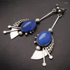 Boucles d'oreilles pendantes Vintage spirale creuse bleu pierre goutte femmes bijoux ethniques métal Antique couleur argent tourbillon crochet cadeau
