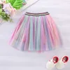 Skirts Children Rainbow School Girls Mesh Tutu Birthday Princess Party Show Dance Skirt Mid Waist with Sequins 230422