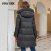 Mulheres para baixo parkas rosa chique 2023 casaco de inverno feminino jaquetas casual gola de pele quente com capuz costura longo com zíper feminino 8267 231123