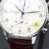 40.9mm Portugieser Chronographe Quartz Montre Homme 371445 371480 Montre Homme Cadran Blanc Acier Csse Bracelet Cuir Marron Chronomètre Nouvelles Montres Timezonewatch Z03a5